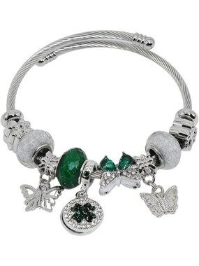 Green Butterfly Charm Bracelet Exquisite Cute Cartoon Friendship Silver Bracelet